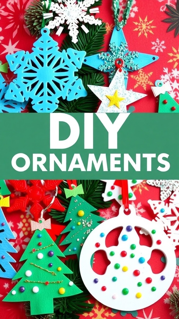 DIY Christmas Ornaments for School Projects A variety of DIY Christmas ornaments made from paper and felt, showcasing creative designs and colors.